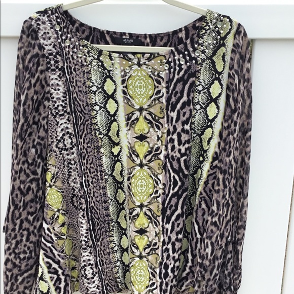 Alfani Blouse PL Animal Print Top Black White